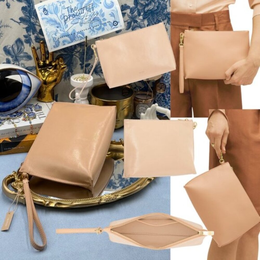🆕 OROTON 🧿 NWT Mia Pouch Wristlet, Honey Nougat